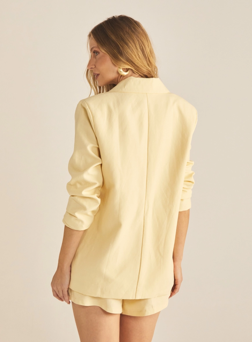 Blazer Feminino Regular Linho Com Bolsos Bege 3