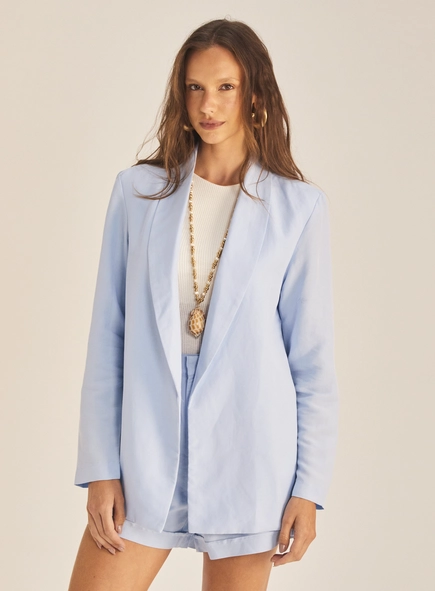Blazer Feminino Alfaiataria Regular Linho Alongado