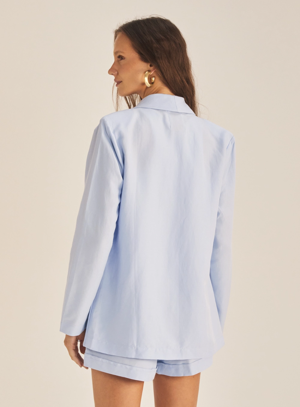 Blazer Feminino Alfaiataria Regular Linho Alongado Azul Tranquile Blue 4