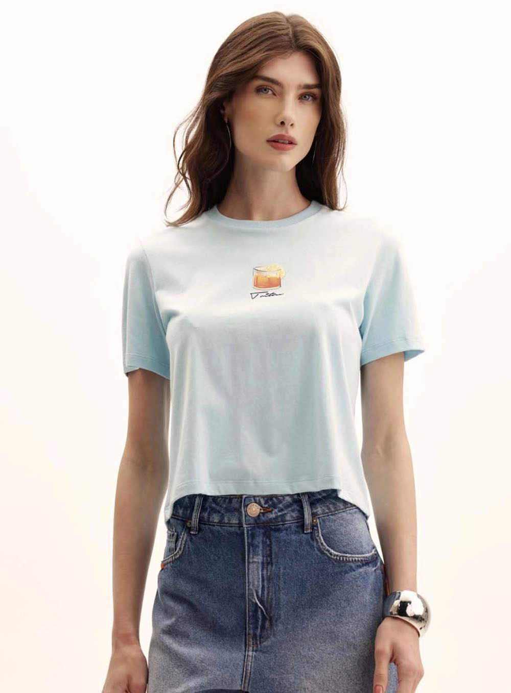 Camiseta Feminina Comfort Encurtada Azul 2