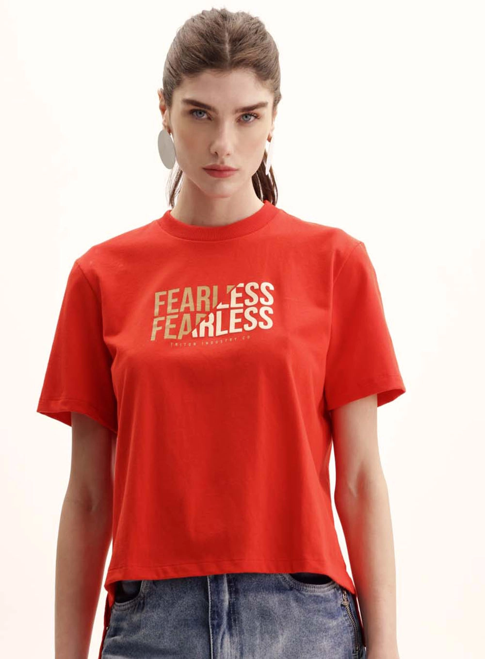 Camiseta Feminina Boy Assimétrica Vermelho 2