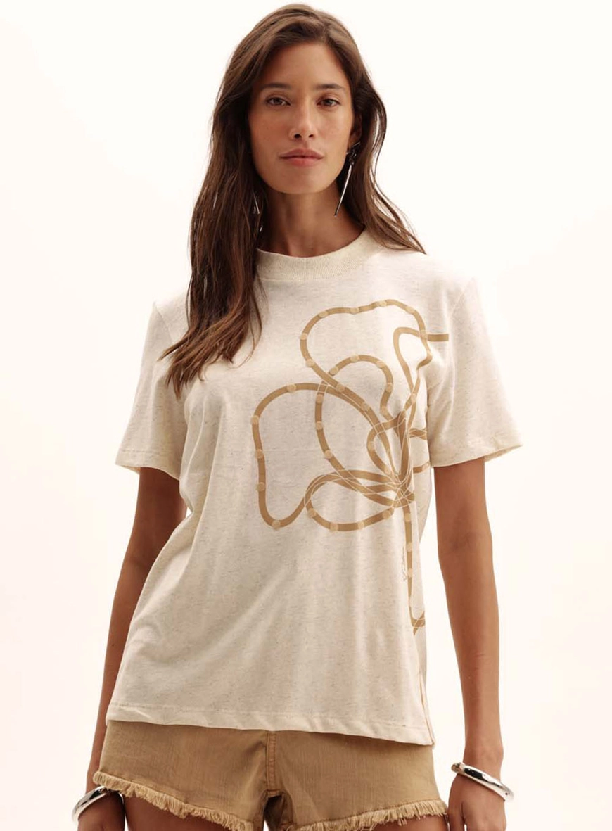Camiseta Feminina Comfort Linho Alongada Bege 2