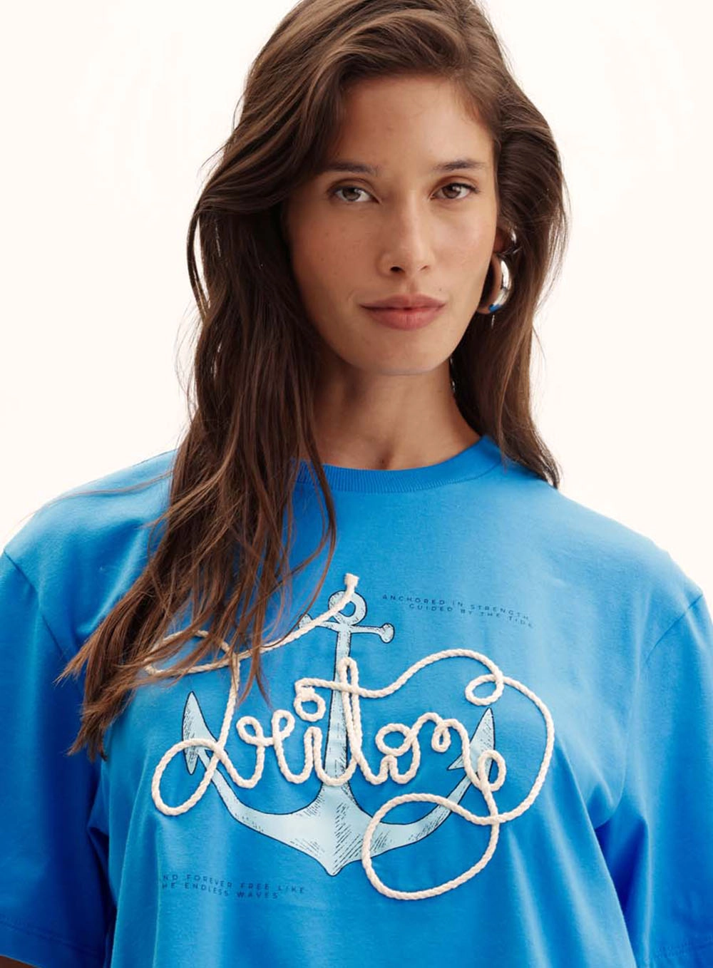 Camiseta Feminina Boy Estampada E Bordada Azul 3