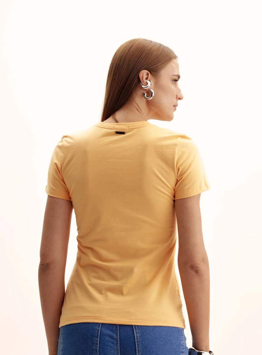 Camiseta Feminina Slim Com Logo Em Strass Laranja 4