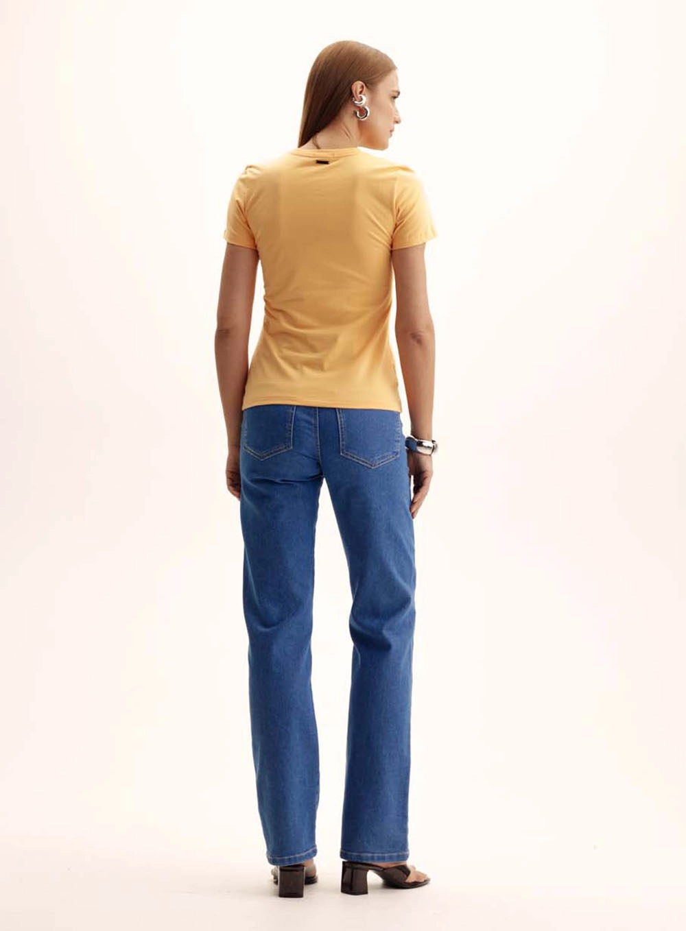 Camiseta Feminina Slim Com Logo Em Strass Laranja 5