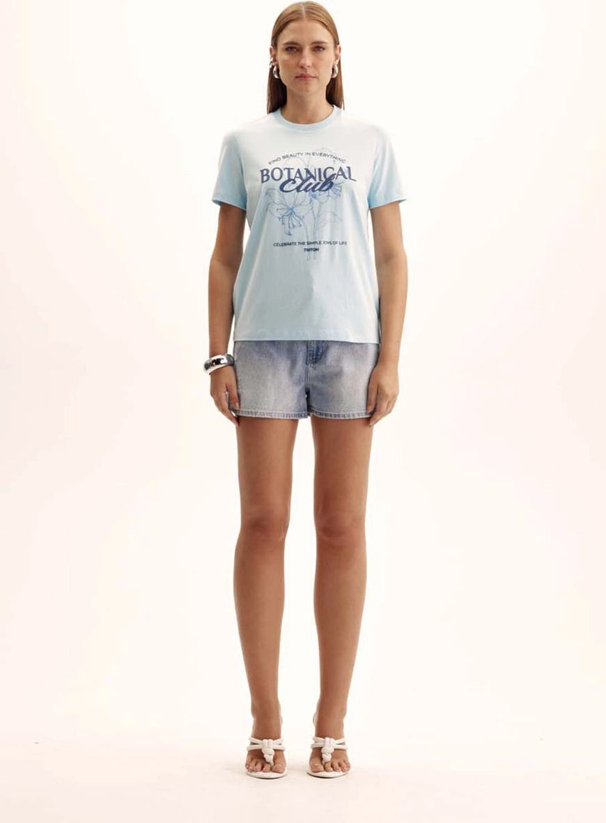 Camiseta Feminina Comfort Gola Redonda Azul 1