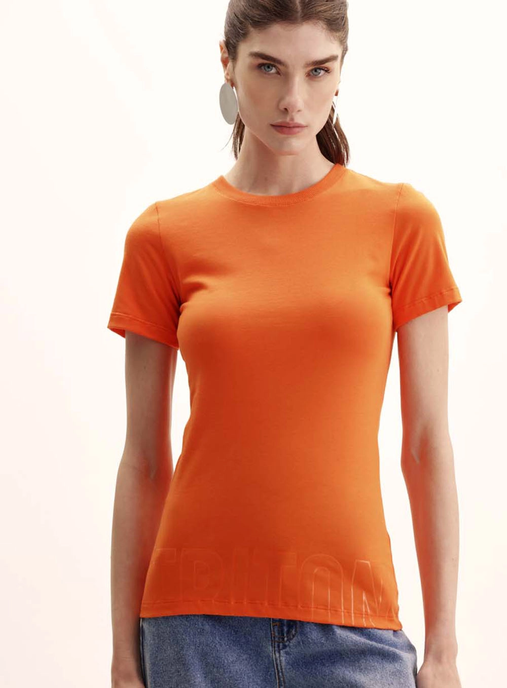 Camiseta Feminina Small Justa Ao Corpo Laranja 2