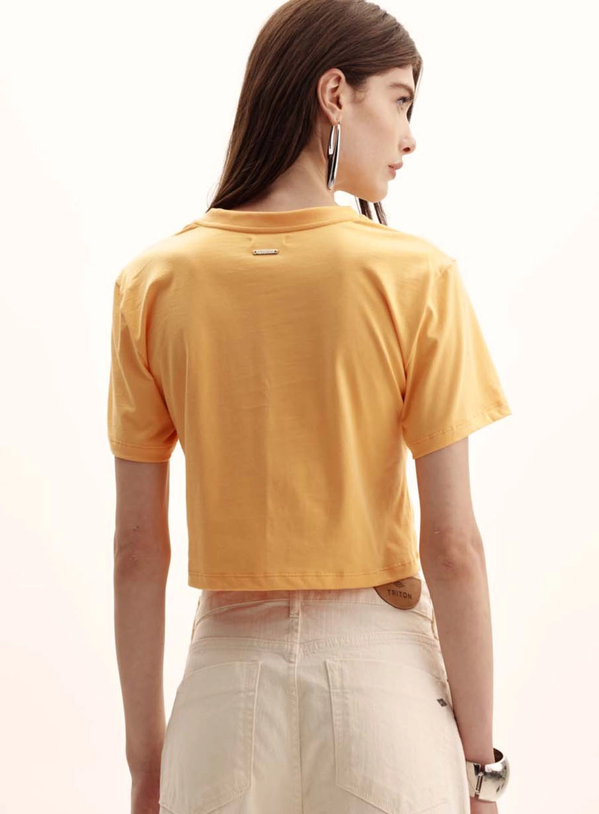 Camiseta Feminina Boy Detalhe Argola Drapeada Laranja 3