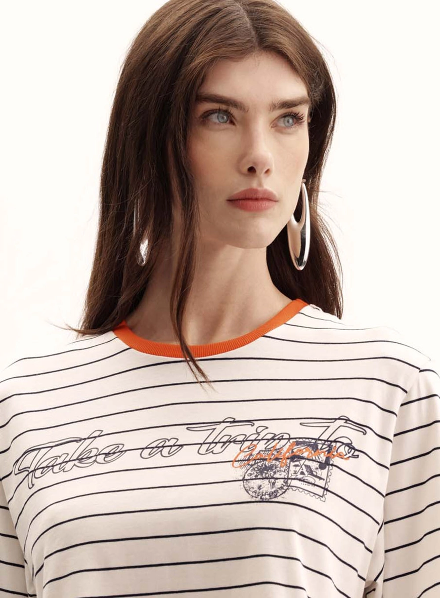 Camiseta Feminina Boy Listrada Encurtada Estampados 3