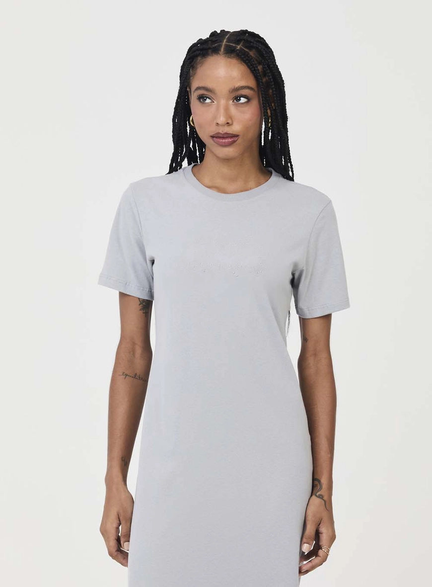 Vestido Comfort Midi Com Aplicação Cinza 2