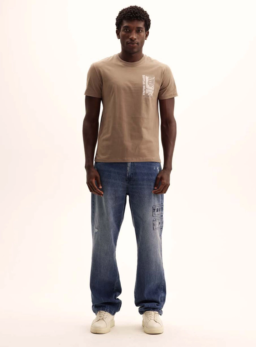 Camiseta Masculina Fit Meia Malha Bege Cinzas 1