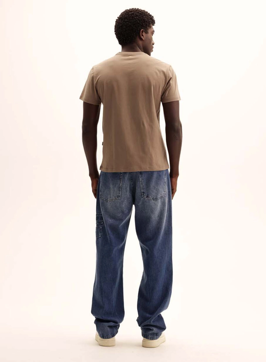 Camiseta Masculina Fit Meia Malha Bege Cinzas 5