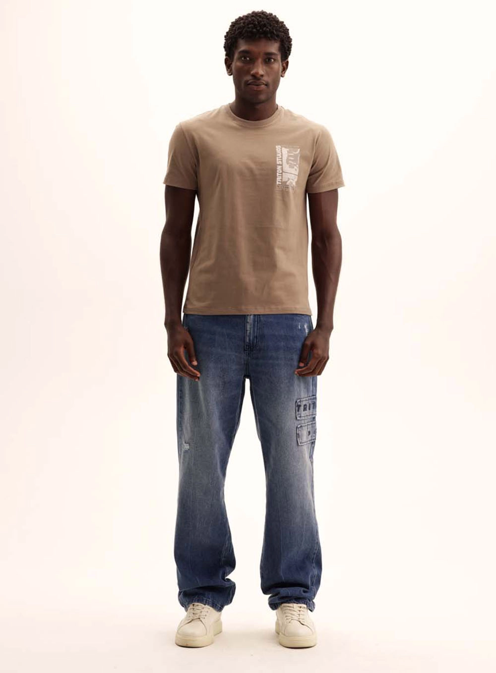 Camiseta Masculina Fit Meia Malha Bege Cinzas 1