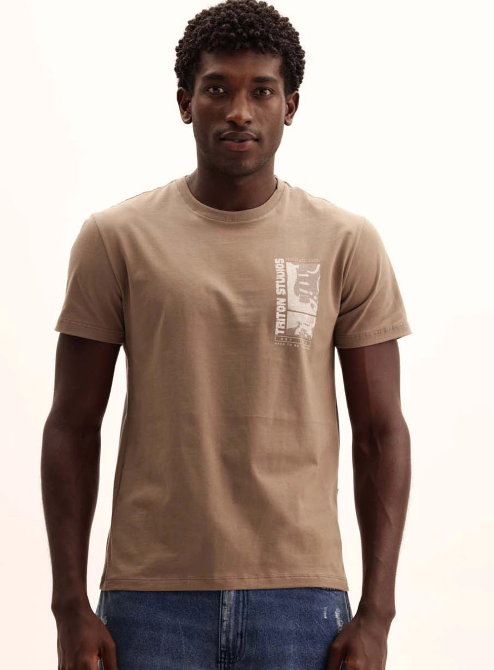 Camiseta Masculina Fit Meia Malha Bege Cinzas 2