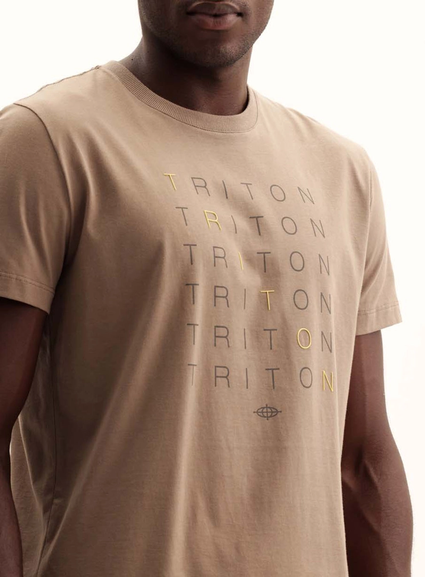 Camiseta Masculina New Com Logo Em Alto Relevo Bege Cinzas 3