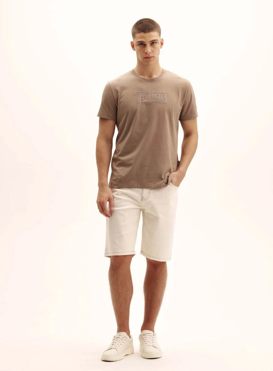Camiseta Masculina New Com Logo Bege Cinzas 1