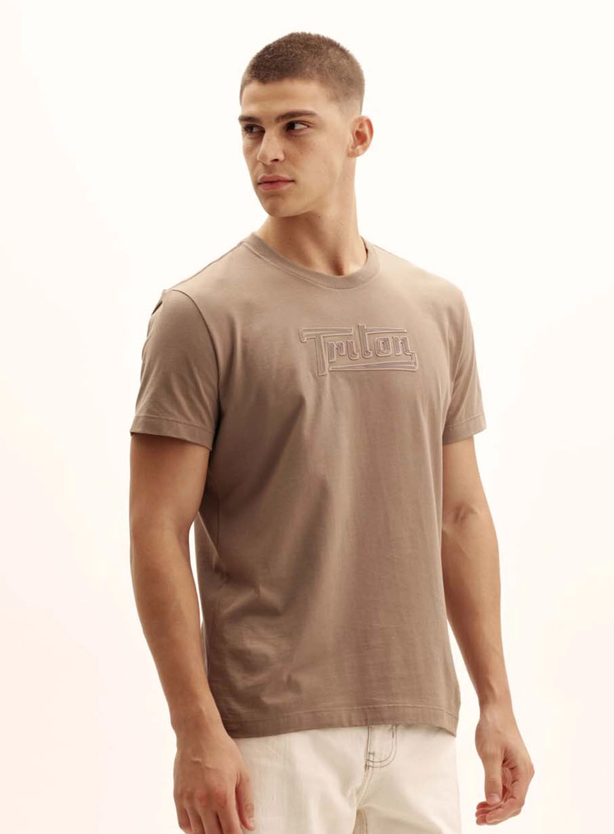 Camiseta Masculina New Com Logo Bege Cinzas 2