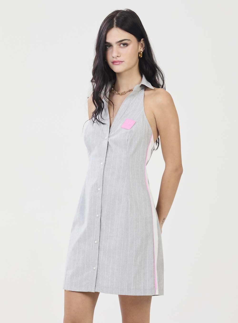 Vestido Alfaiataria Listrado Com Detalhe Lateral Estampados 2