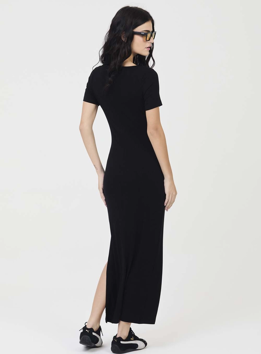 Vestido Midi Slim Canelado Decote Quadrado Preto 4