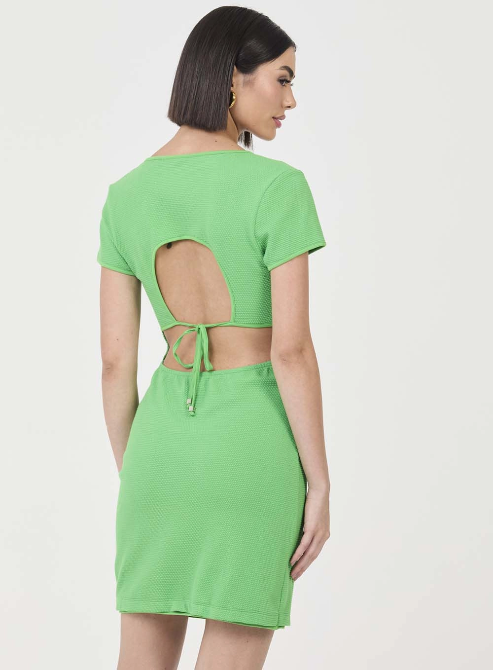 Vestido Small Texturizado Com Abertura Nas Costas Verde 3