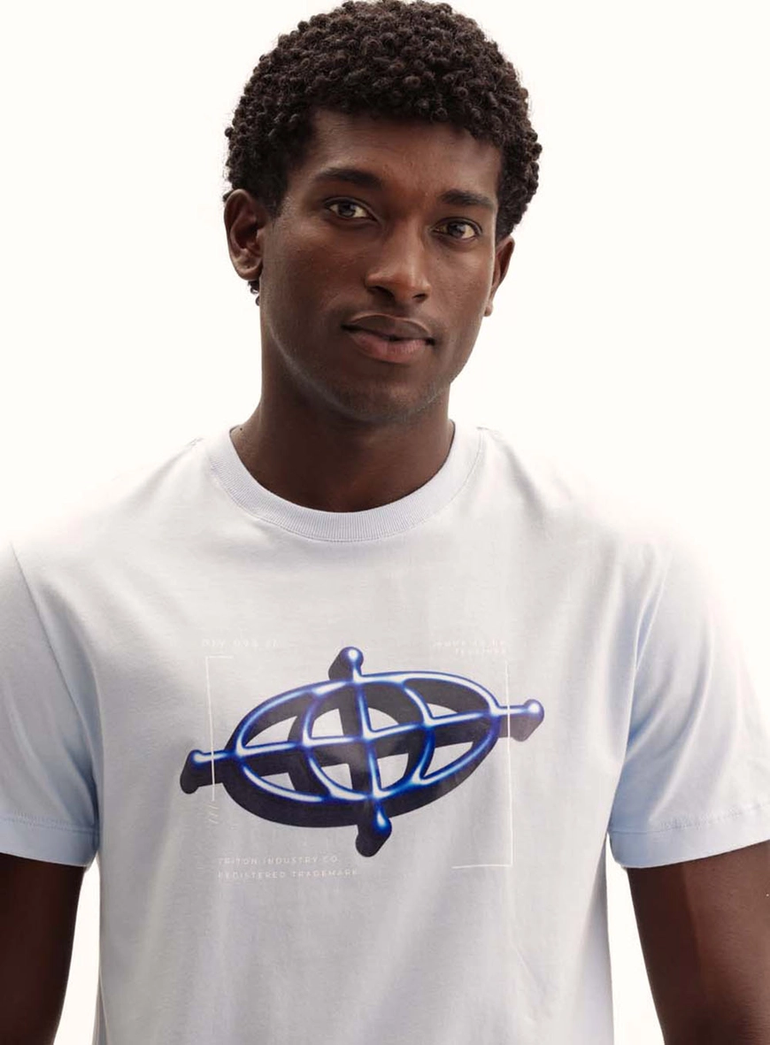 Camiseta Masculina Fit Com Logo Contrastante Azul Tranquile Blue 3