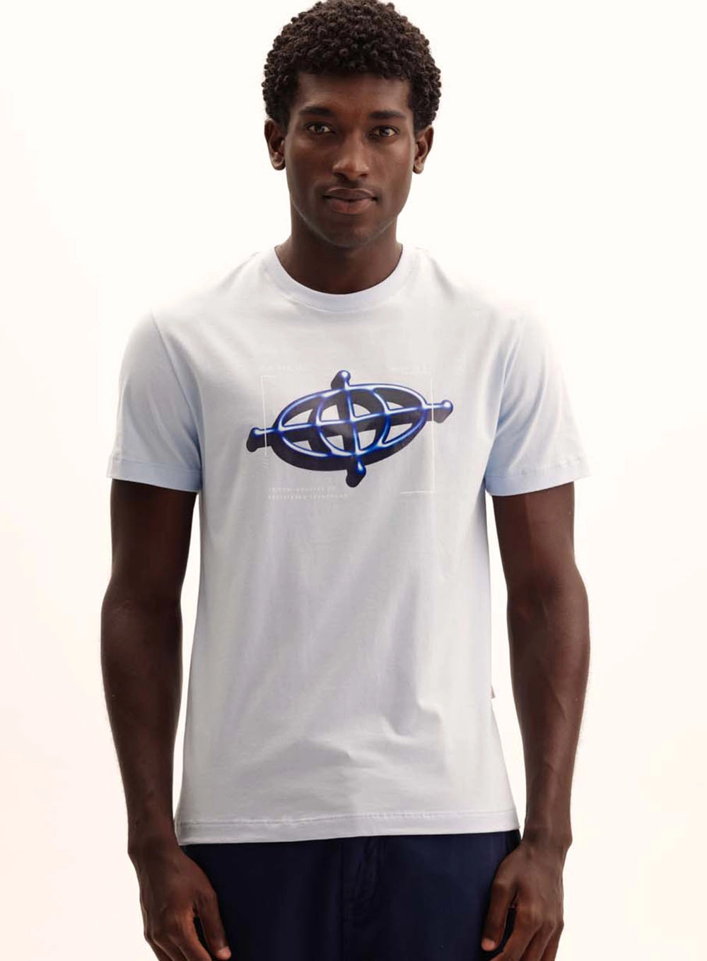 Camiseta Masculina Fit Com Logo Contrastante Azul Tranquile Blue 2