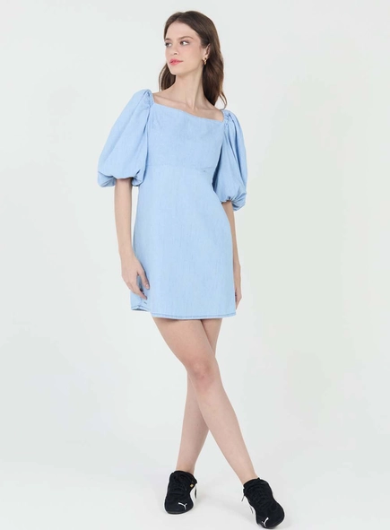 Vestido Jeans Solto Com Lastex