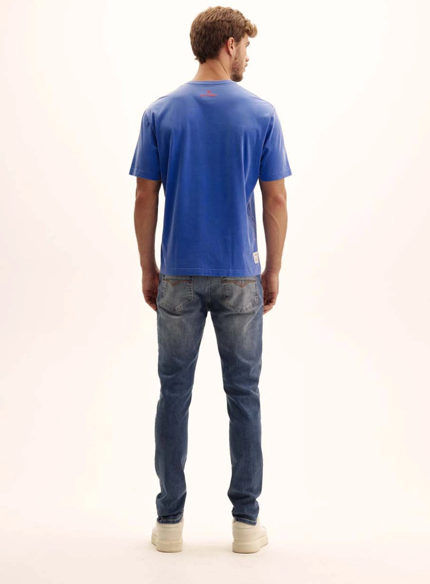 Camiseta Masculina Relaxed Logo Na Lateral Azul 5