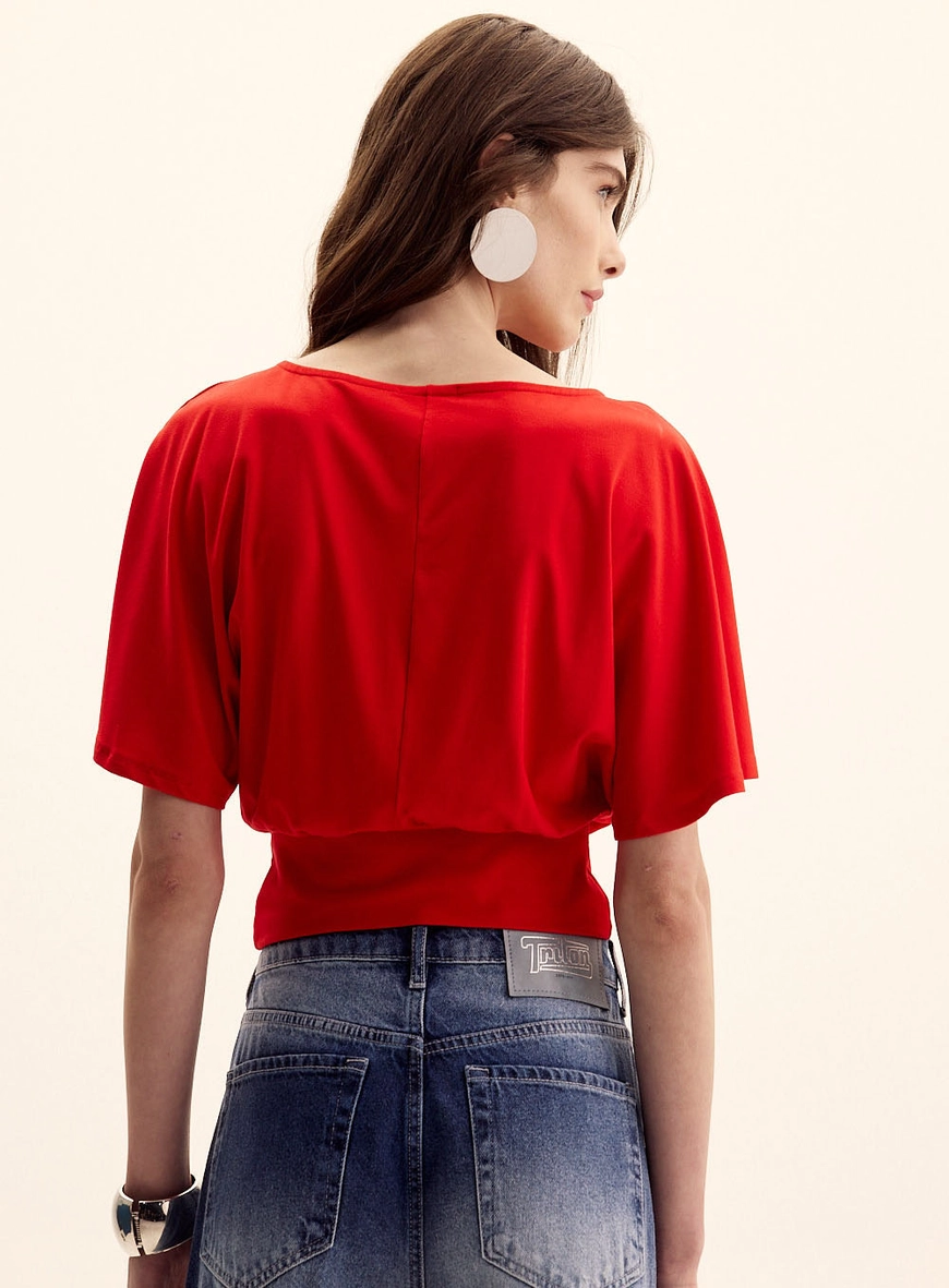 Blusa Feminina Comfort Manga Curta Morcego Vermelho 3