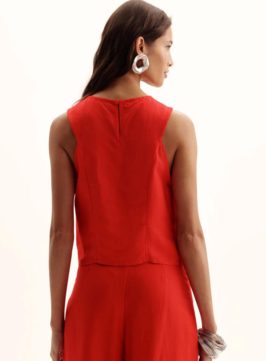 Blusa Feminina Comfort Linho Encurtada Vermelho 4