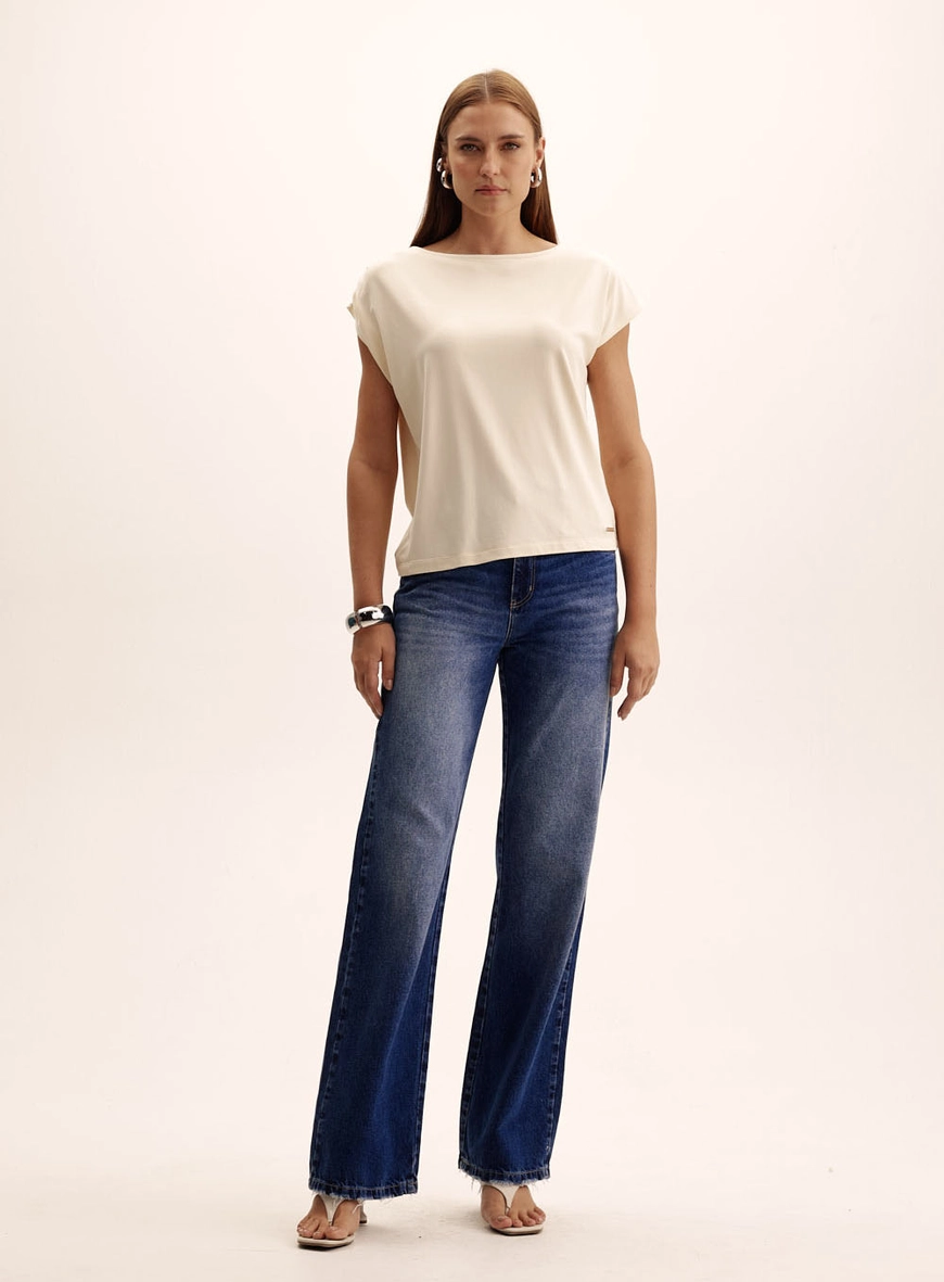 Blusa Feminina Comfort Manga Curta Drapeada Bege 1