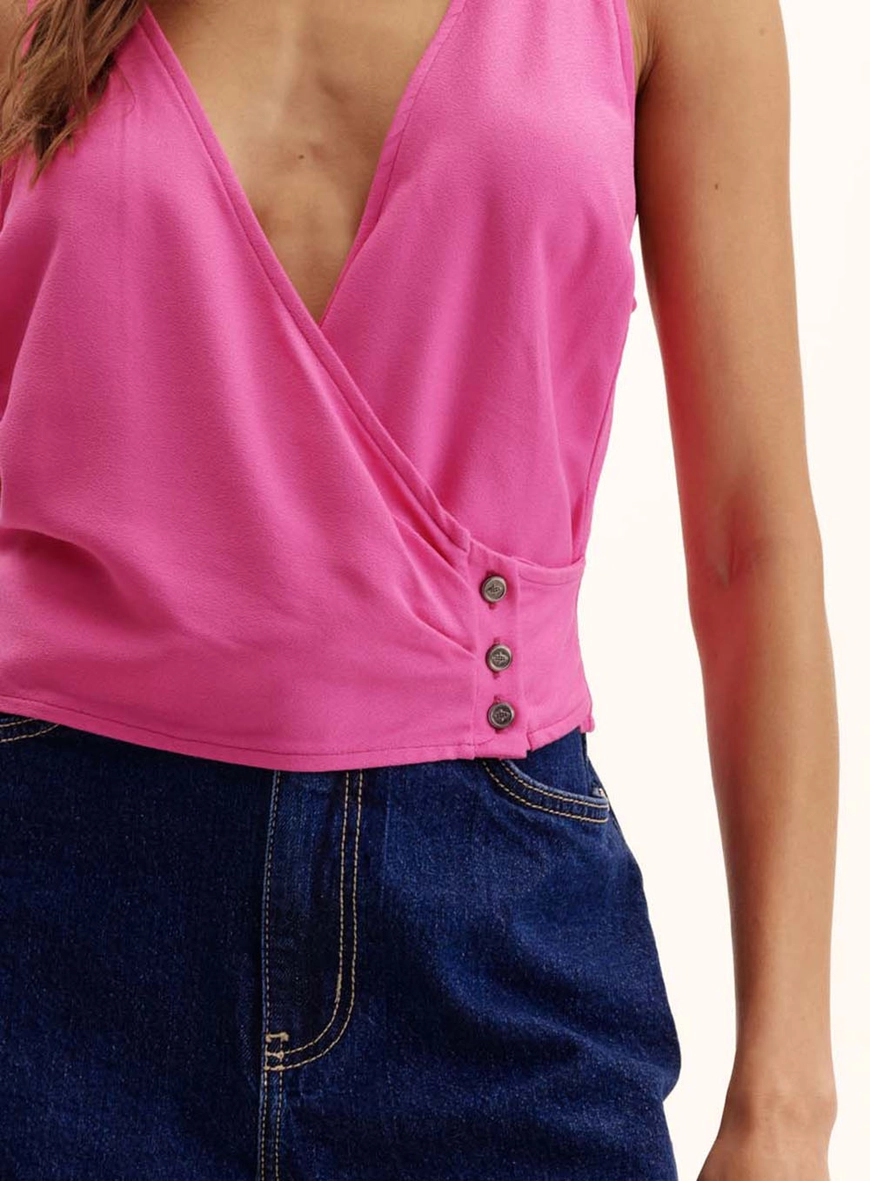 Blusa Feminina Comfort Com Sobreposição Decote V Rosa 3