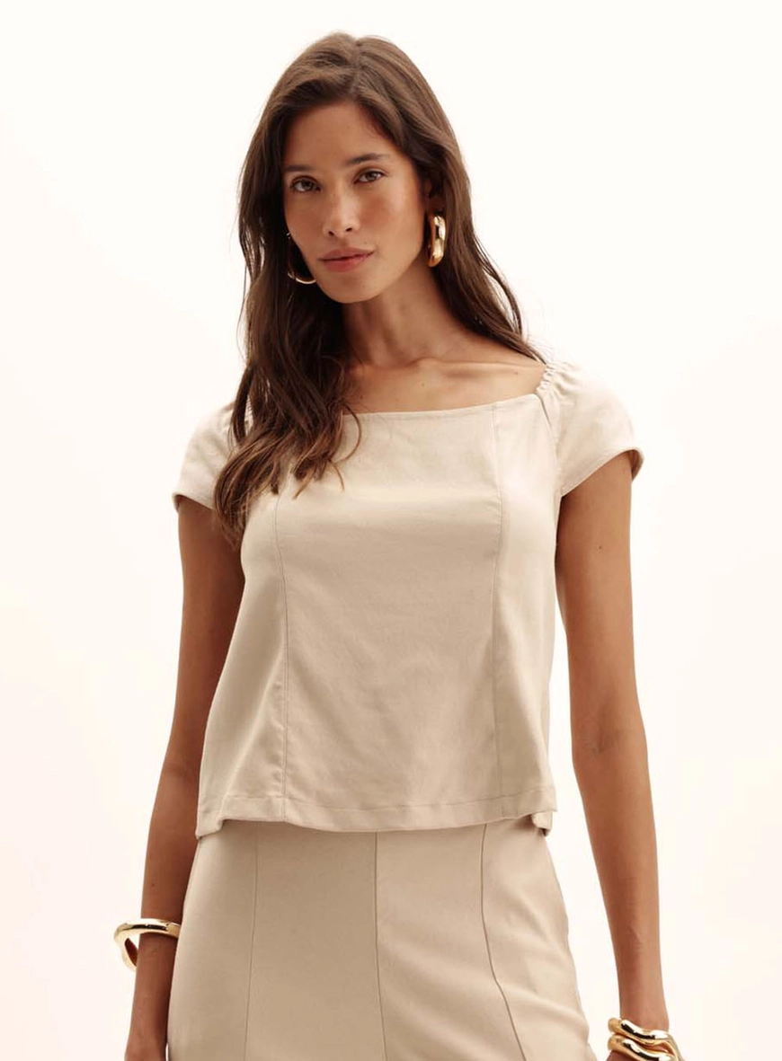 Blusa Feminina Comfort Manga Bufante Bege 2