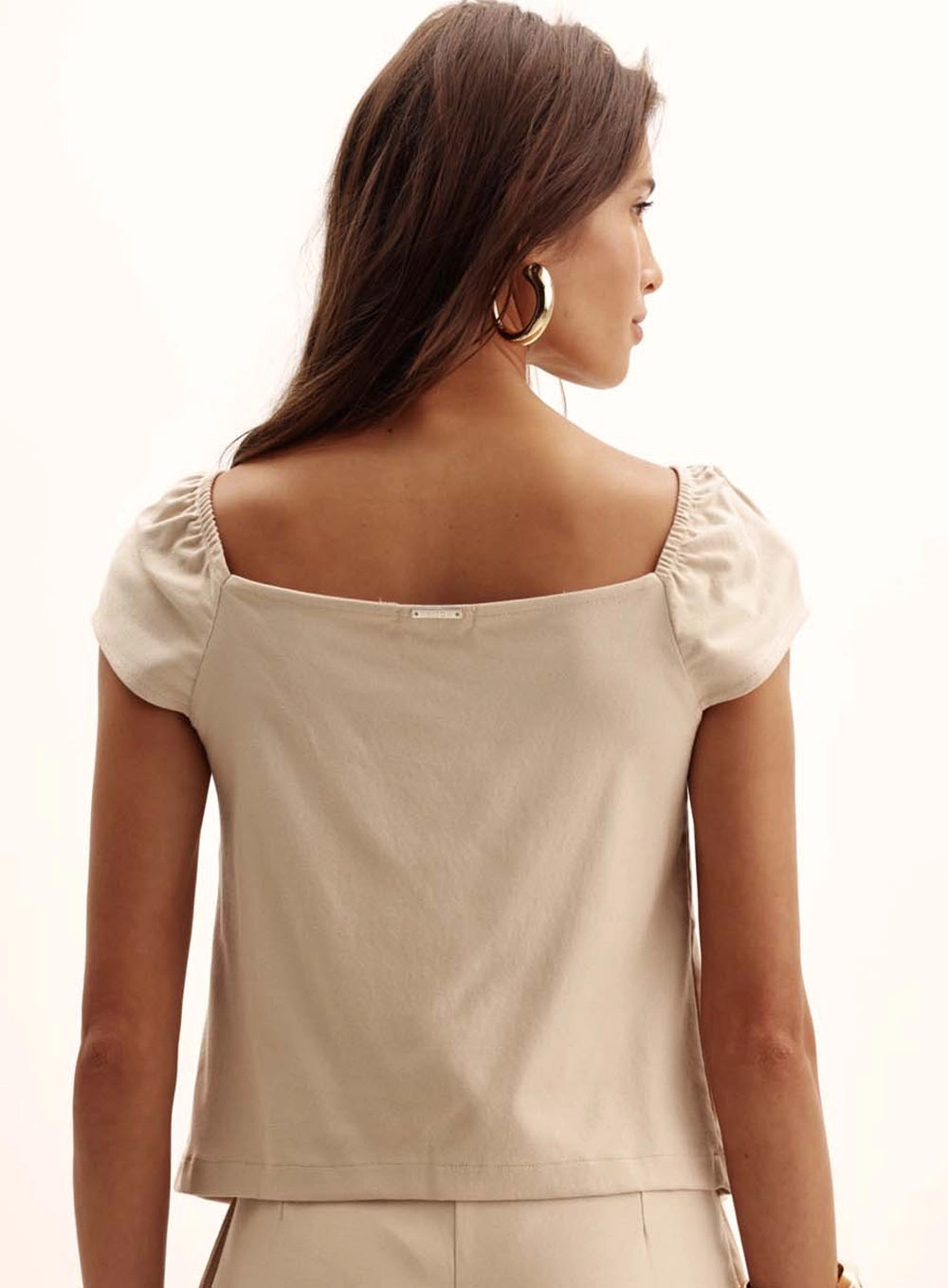 Blusa Feminina Comfort Manga Bufante Bege 3