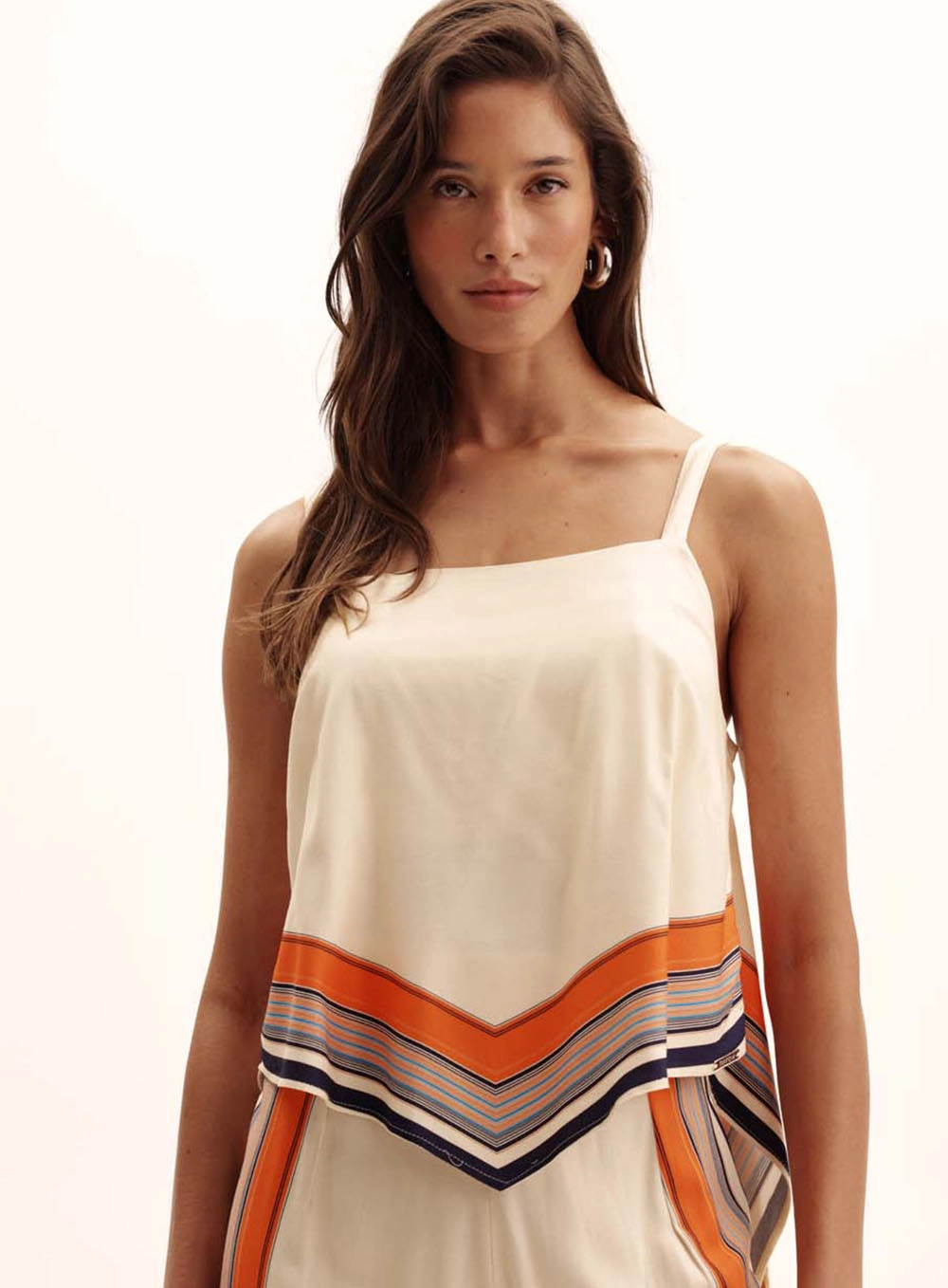 Blusa Feminina Com Sobreposição Scarf Stripe Bege 2