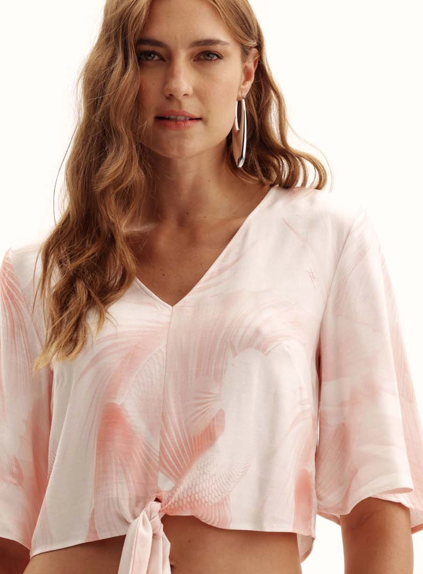 Blusa Feminina Comfort Com Manga Ampla Fish Flower Estampados 3