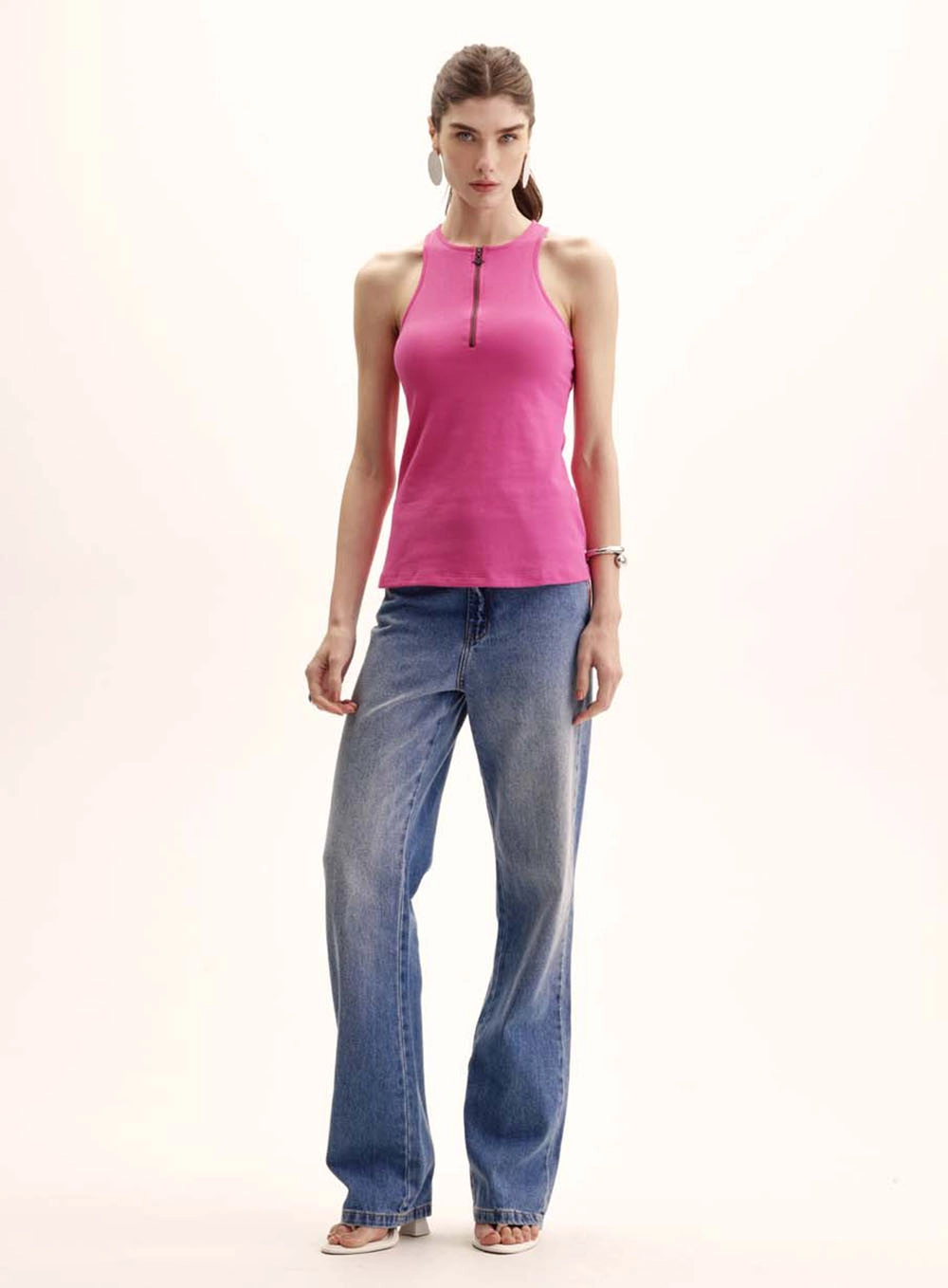 Regata Feminina Small Detalhe De Ziper Rosa 1