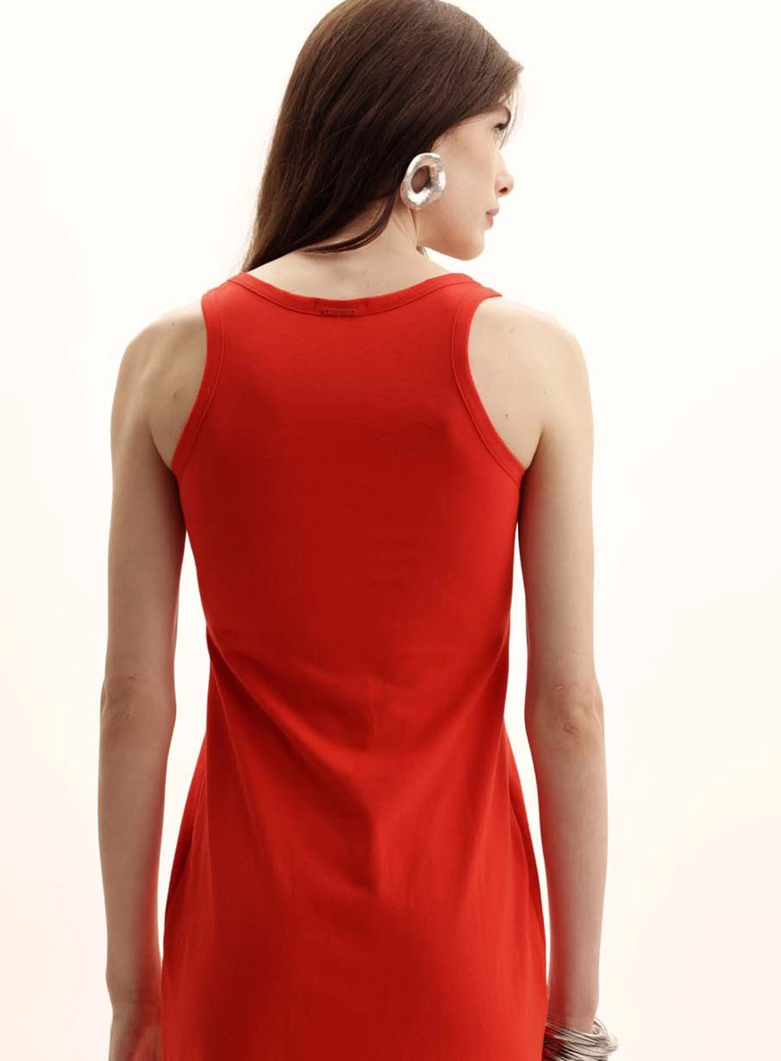 Vestido Comfort Malha Soft Touch Midi Com Fenda Vermelho 4