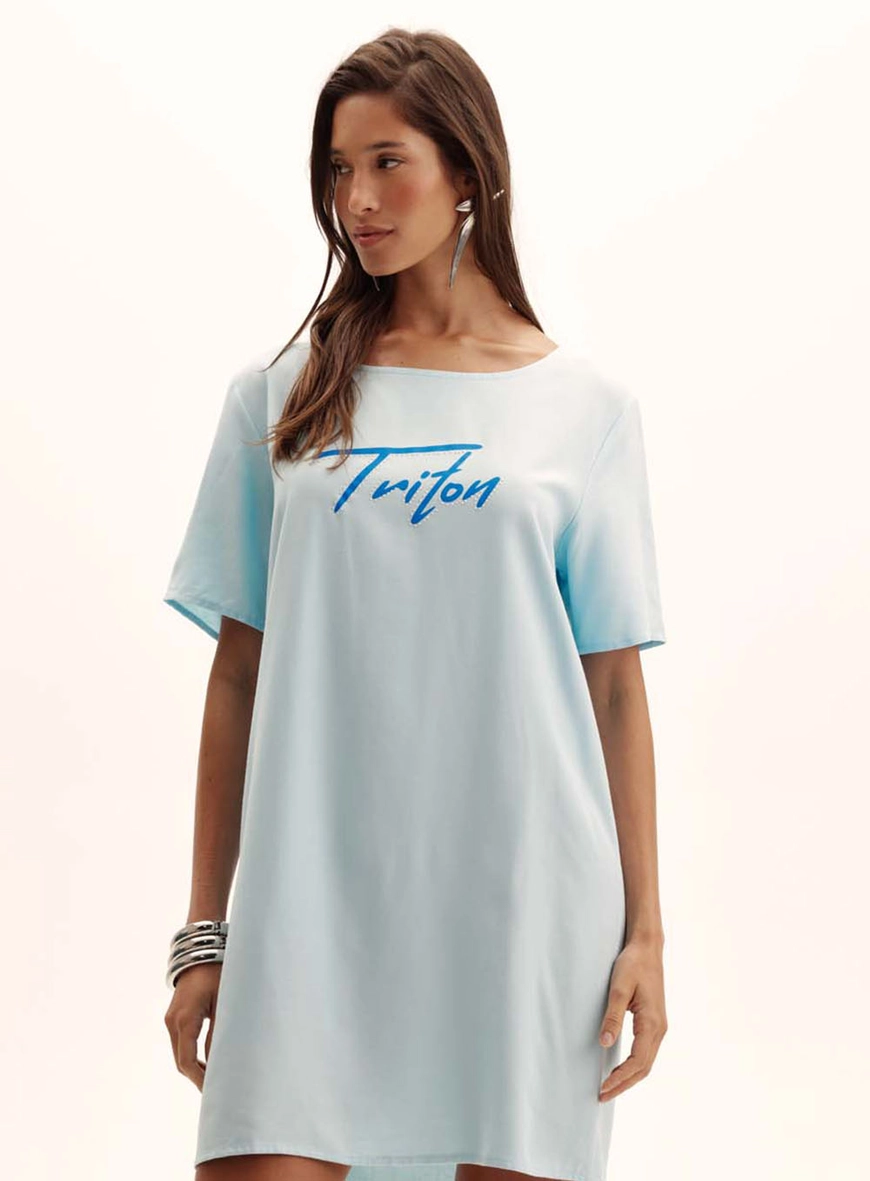 Vestido T- Shirt Dress Logo Com Aplicação Azul 2