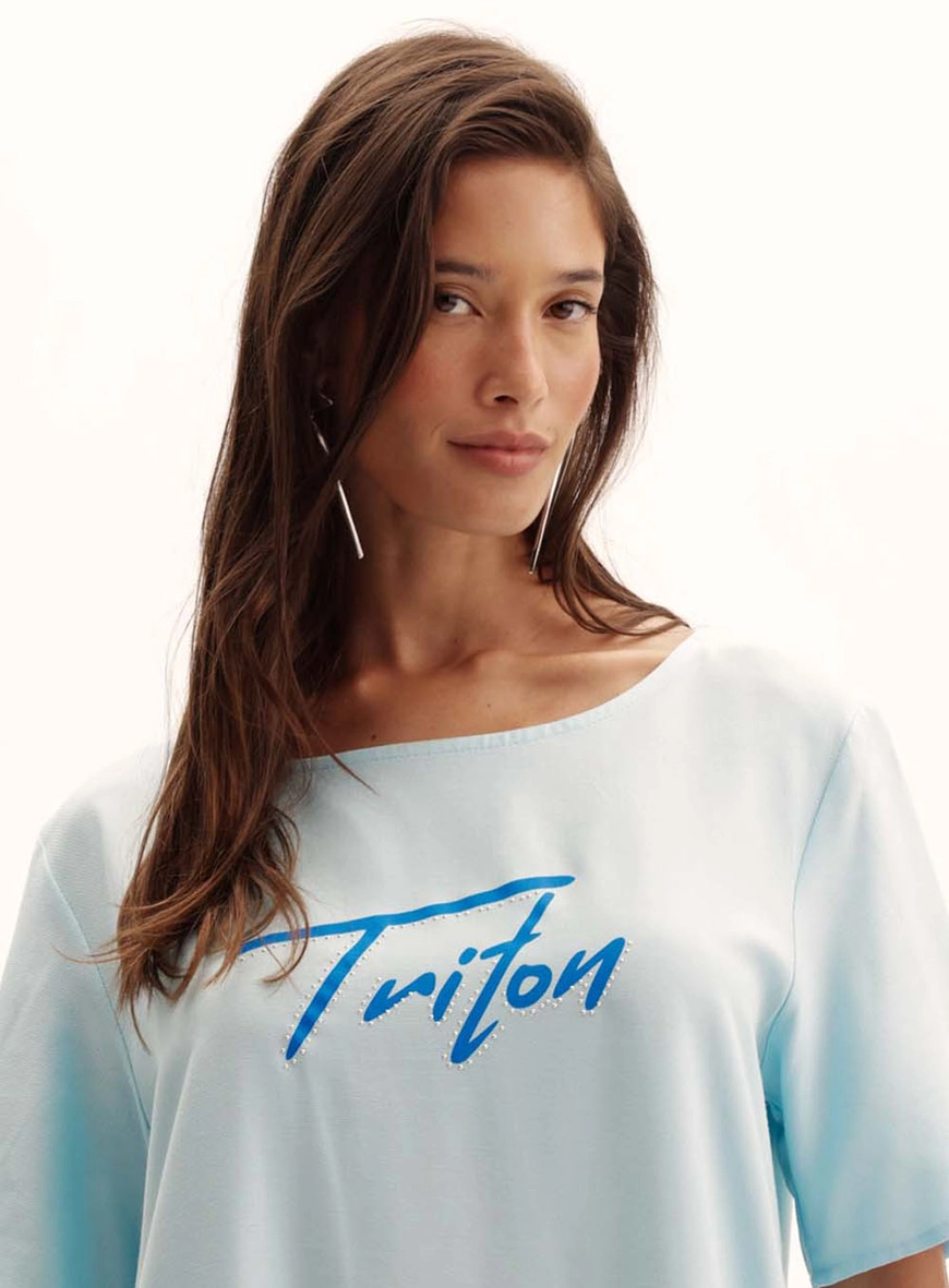 Vestido T- Shirt Dress Logo Com Aplicação Azul 3
