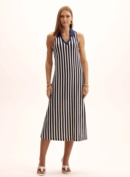 Vestido Comfort Midi Navy Gola Polo