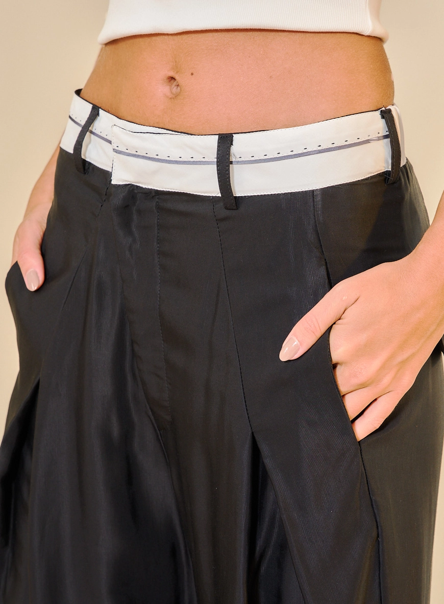 Calça Feminina Alfaiataria Com Cós Contrast Linho Preto 2