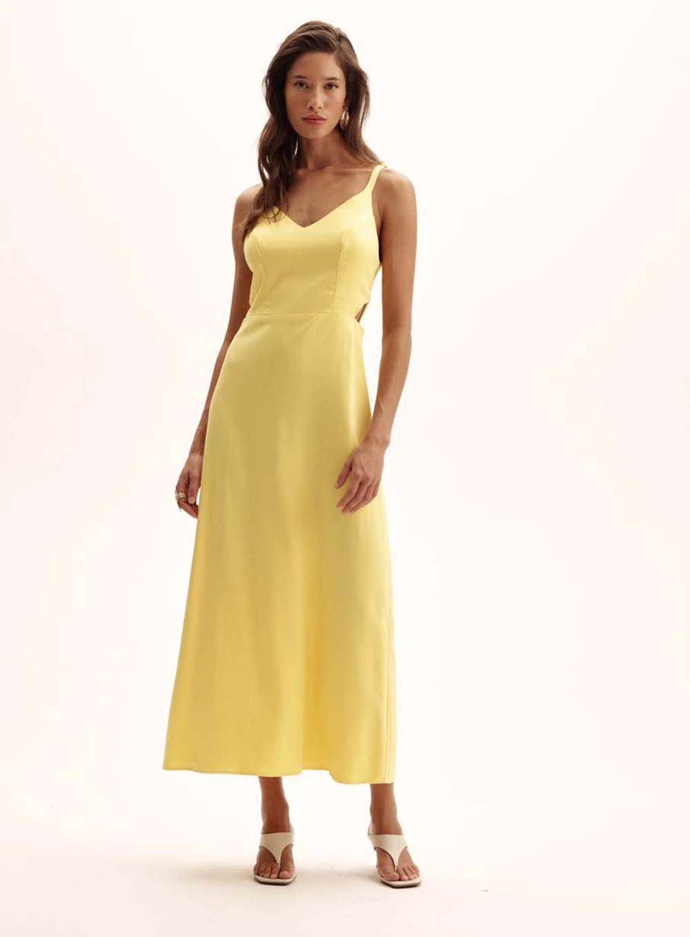Vestido Comfort Midi Alça Com Regulagem Amarelo 1
