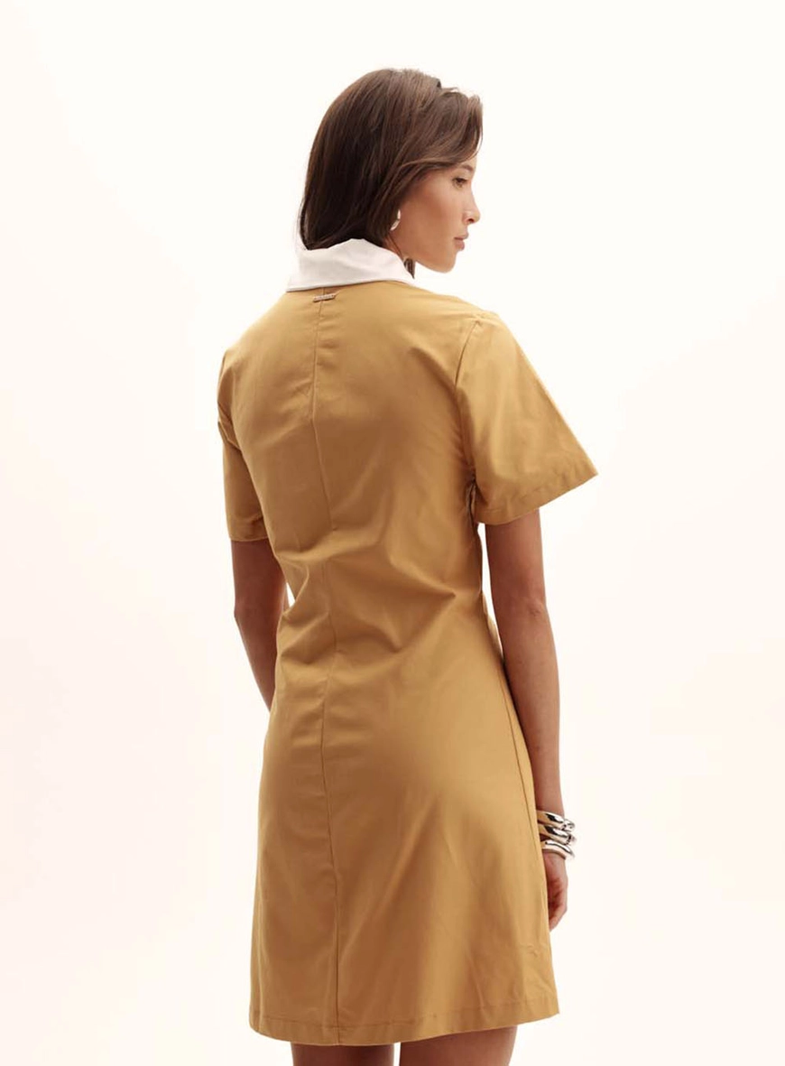 Vestido Comfort Decote V Gola Polo Bege 3