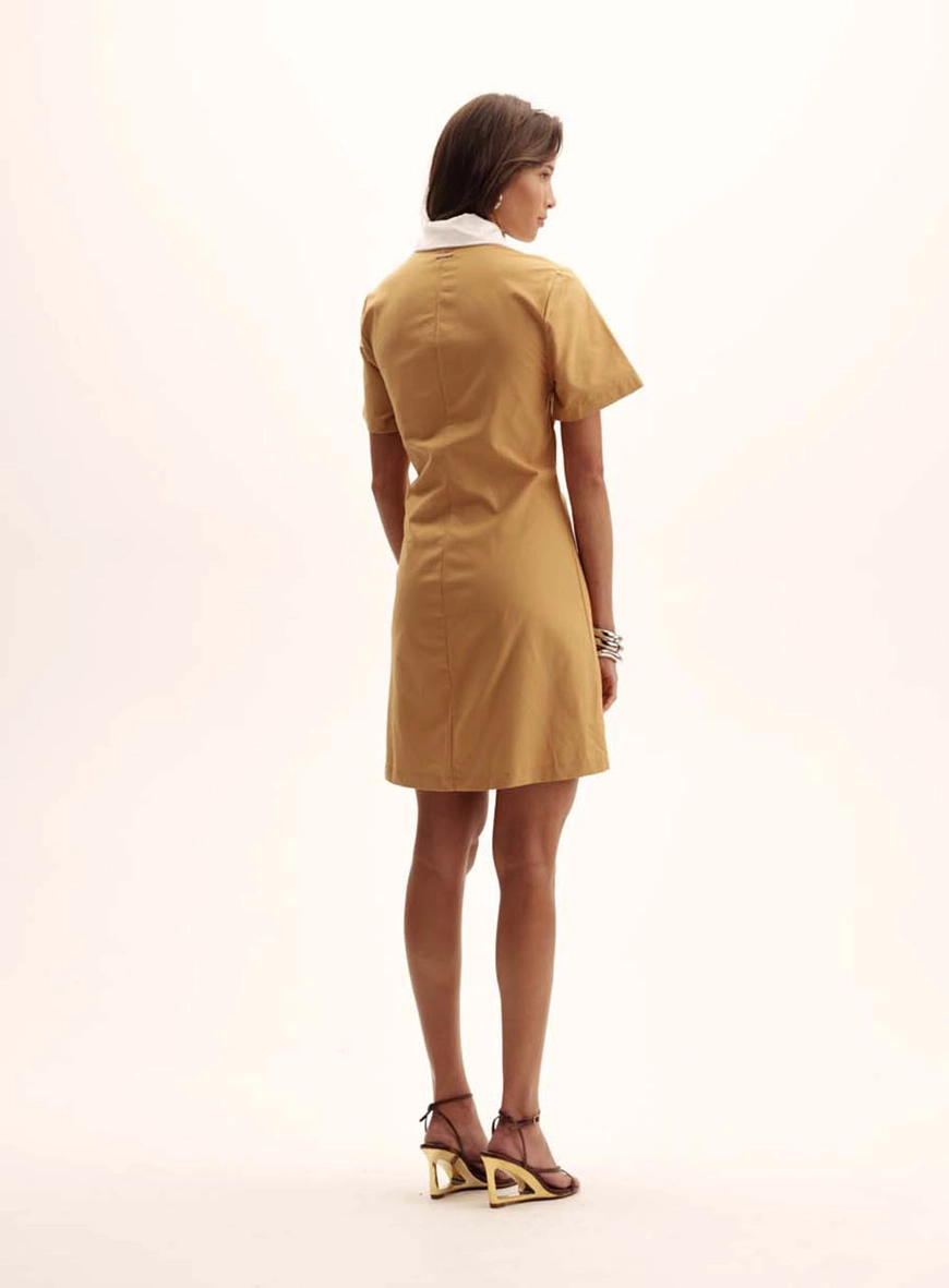 Vestido Comfort Decote V Gola Polo Bege 4