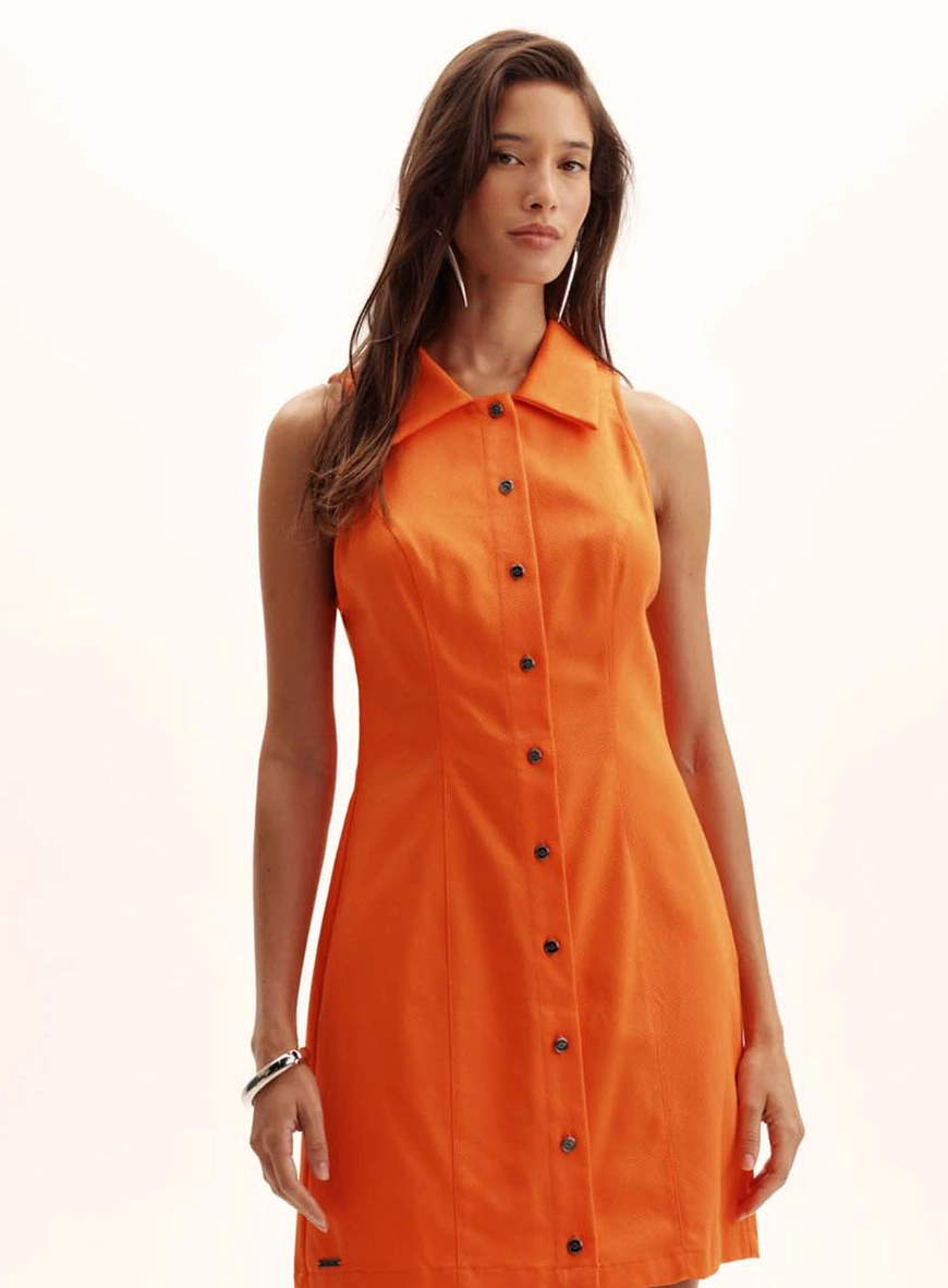 Vestido Alfaiataria Piquet Com Botões Laranja 2
