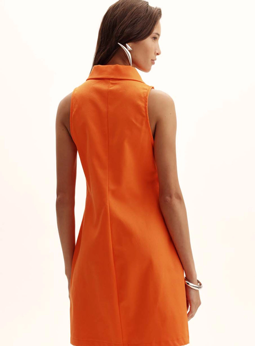 Vestido Alfaiataria Piquet Com Botões Laranja 3
