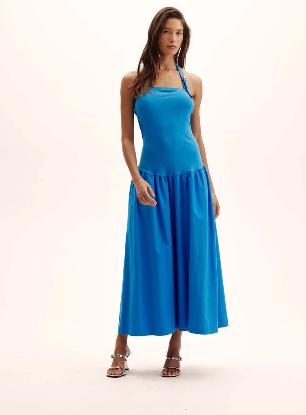 Vestido Alça Com Regulagem E Babado Azul 4