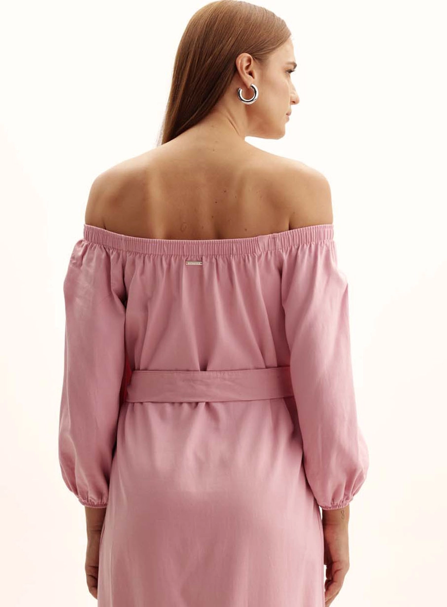 Vestido Comfort Ombro A Ombro Manga Longa Rosa 4