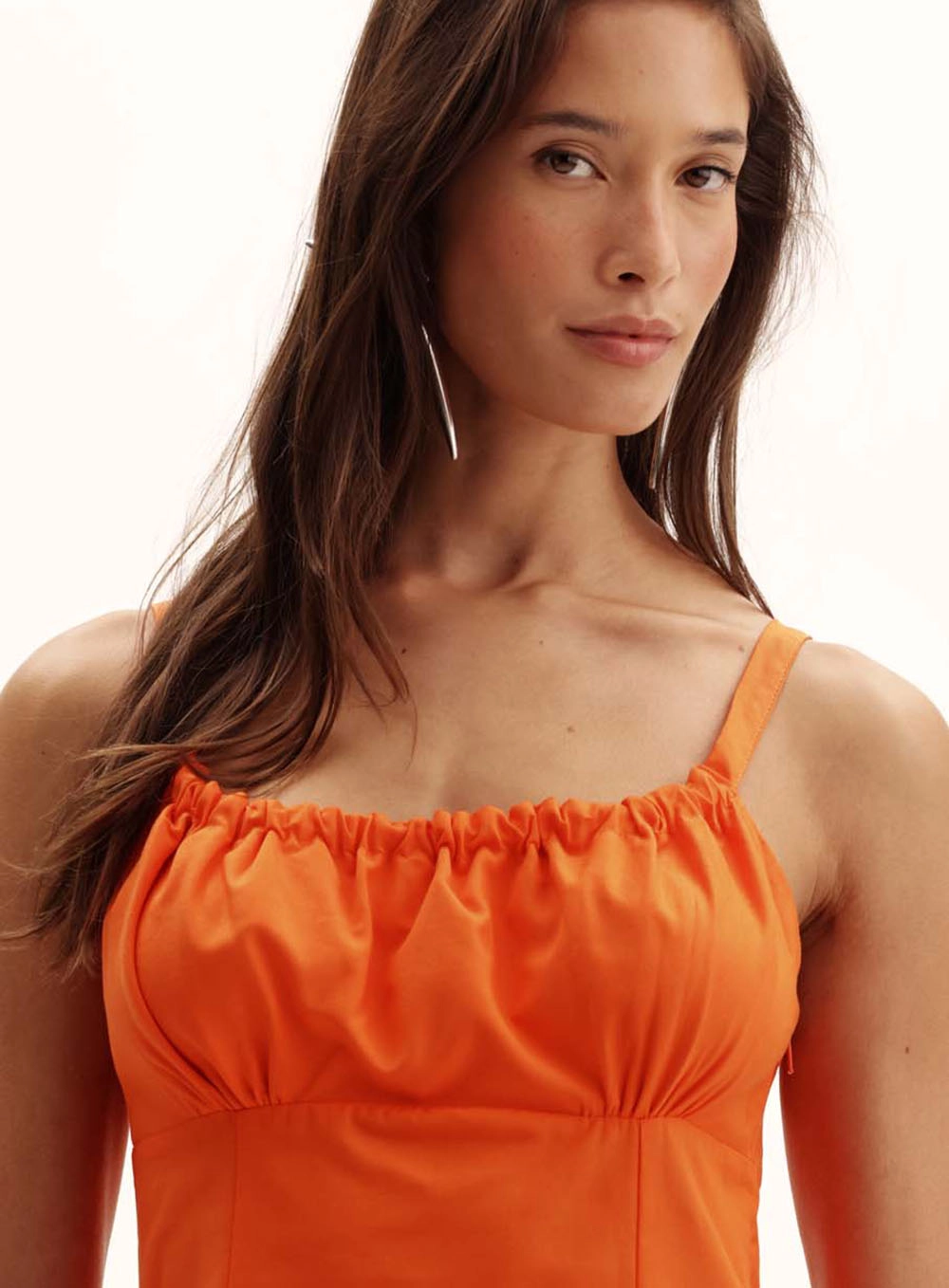 Vestido Curto Decote Com Pregas Laranja 3